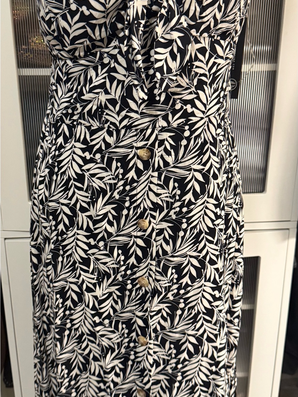 As U Wish Black White Floral A-Line Dress Square Neck Bow Lined XL fits L best